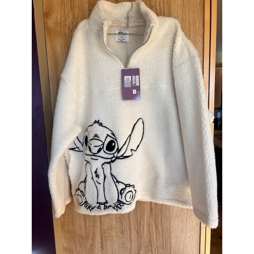 Disney Stitch Primark  1/4 zip sherpa jacket Medium cream